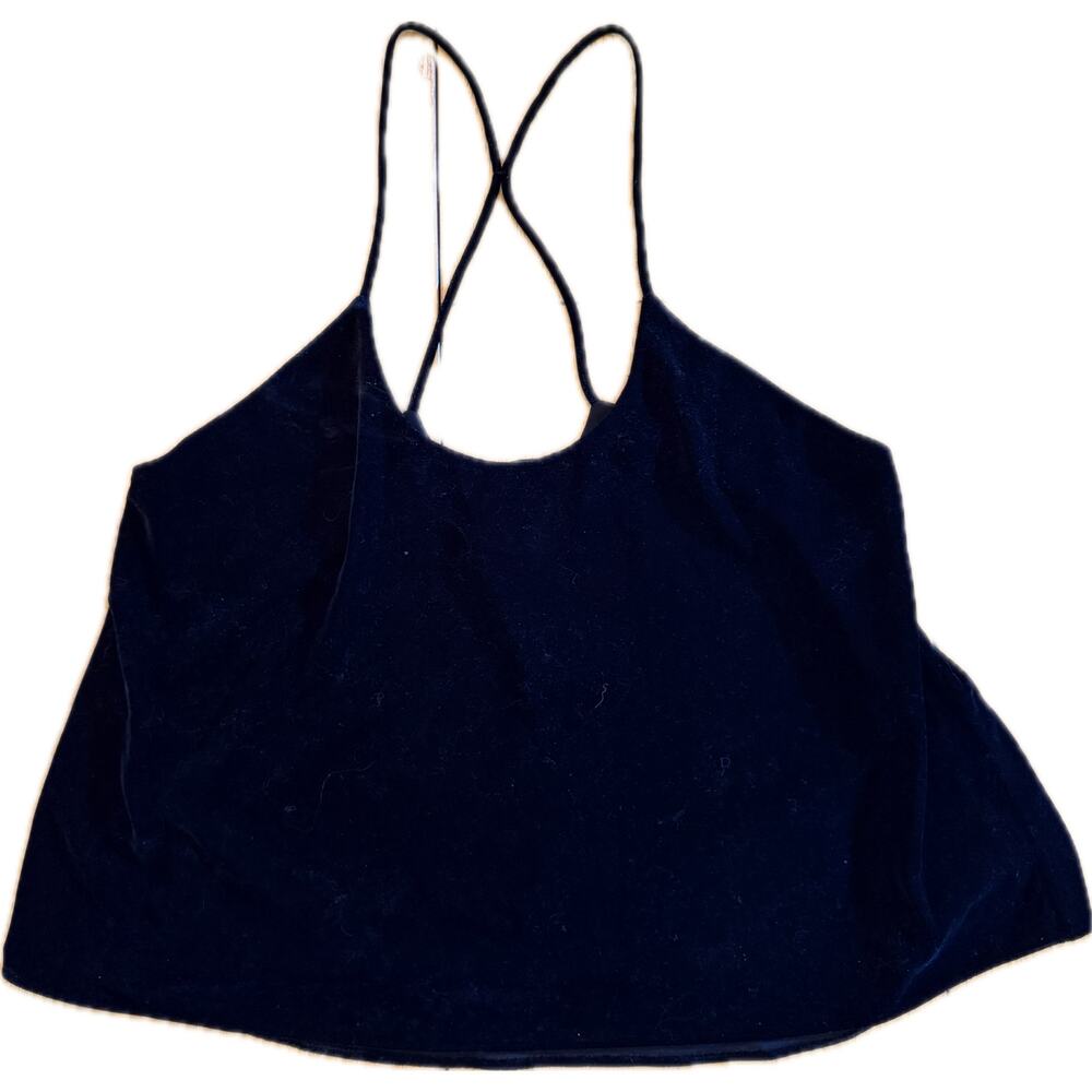 ZARA‎ Cami Tank Top Womens XL Black Velvet Crisscross Back Spaghetti Strap